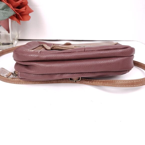 MultiSac Zippy Triple Compartment Two Tone Tan & Wine Adjustable Crossbody EUC - Picture 4 of 13
